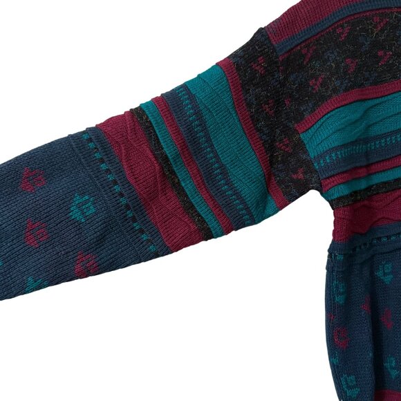 VTG Anchor Blue Multicolor 3D Knit Cosby 90s Crewneck Sweater Mens Large - Picture 4 of 5